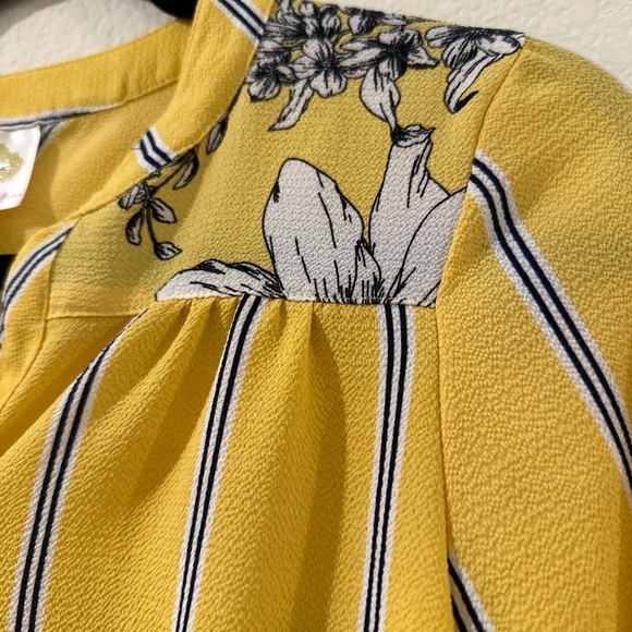 Anthropology Fig and Flower Blouse PS Yellow White Striped Floral Print Button - Picture 3 of 8